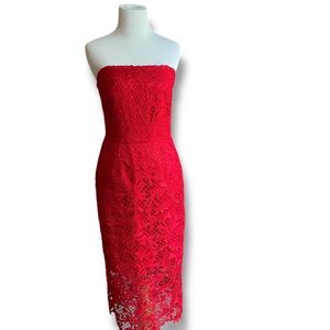 Topshop Red Strapless Lace Lined Dress